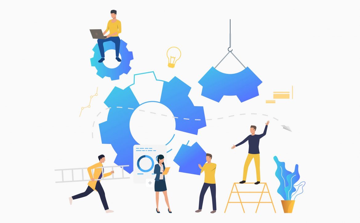 Cogwheels and businesspeople working